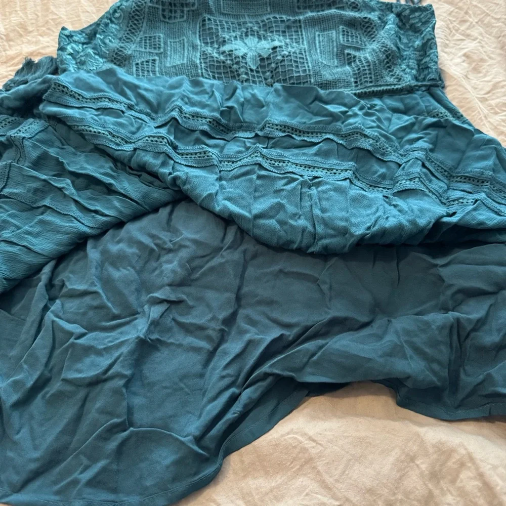 Free People Teal Crochet Bodice Mini Dress